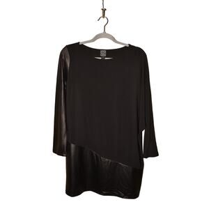 CLARA‎ SUN WOO $79 Faux Leather Jersey Knit Dolman Sleeve Tunic Black Small